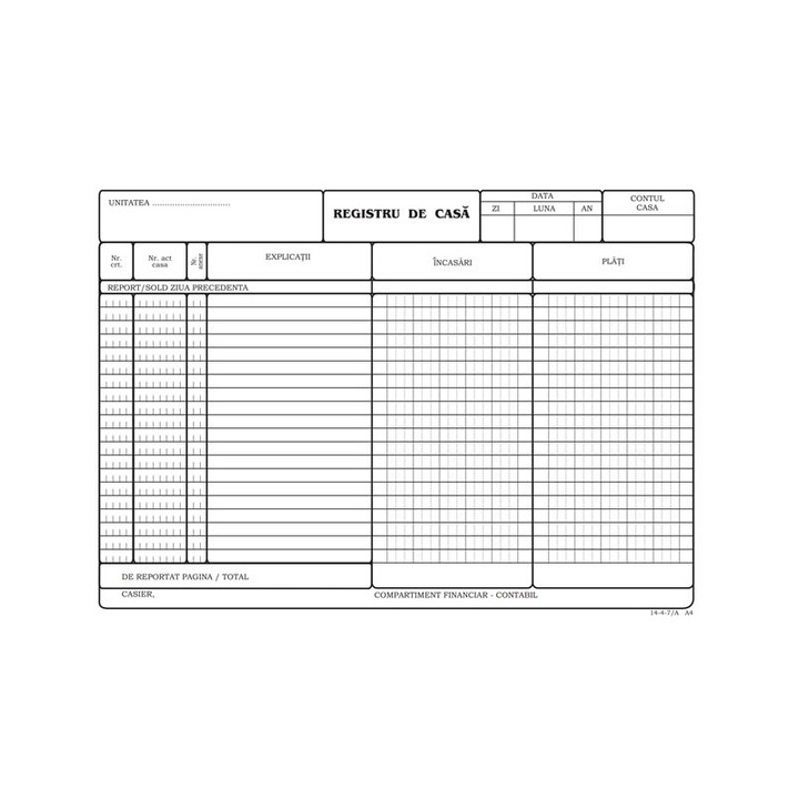Tipizat - registru de casa lei - A4, landscape, simplu