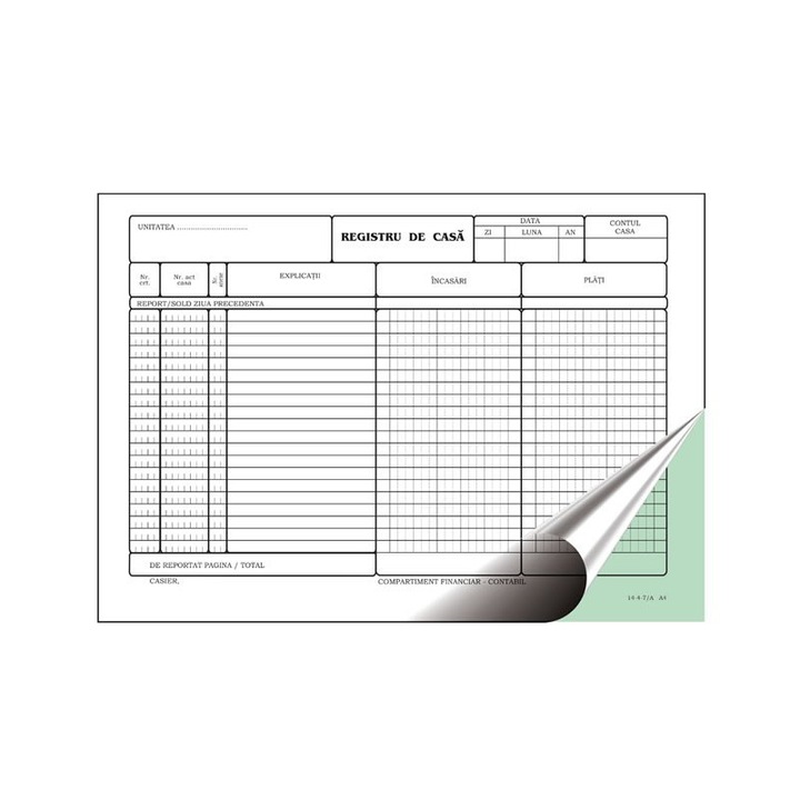 Tipizat - registru de casa lei - A4, landscape, 2 exemplare