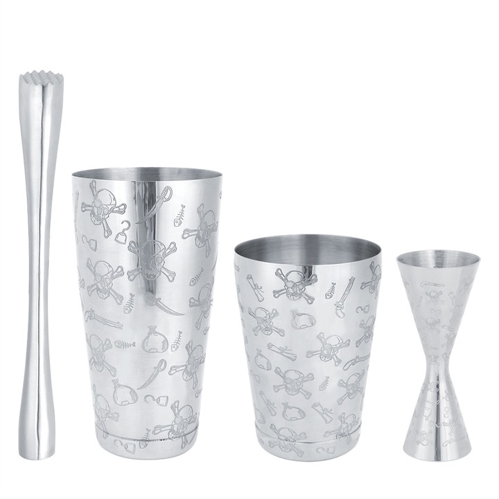 Jormftte 304 rozsdamentes acél koktél shaker szett, koponya dizájn, magas hőmérsékletnek ellenálló, 800ml