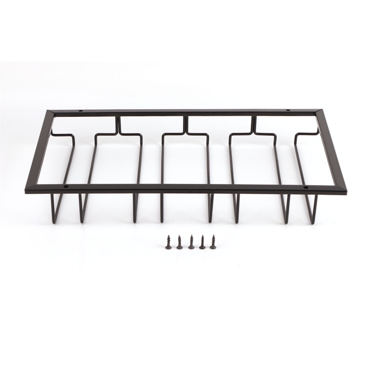 Fekete edénytartó 4 rekesszel, vas huzal, összeszerelt kivitel, korrózióálló, könnyen tisztítható, könnyen tárolható pohártartó bárhoz