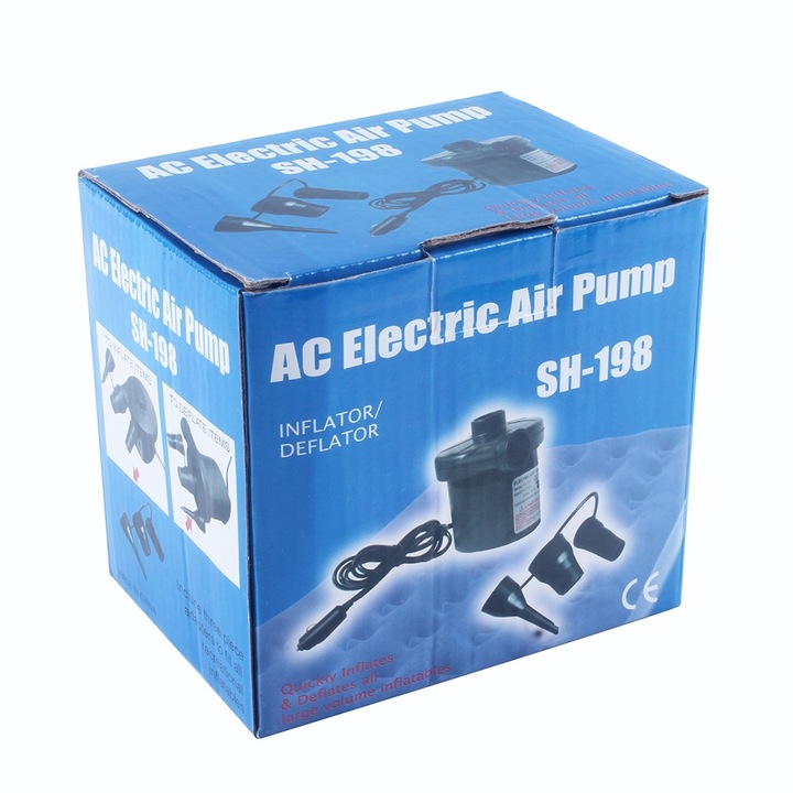 Jormftte elektromos pumpa, 380L/perc, 12V, 3 fúvókával, matracokhoz és felfújható csónakokhoz