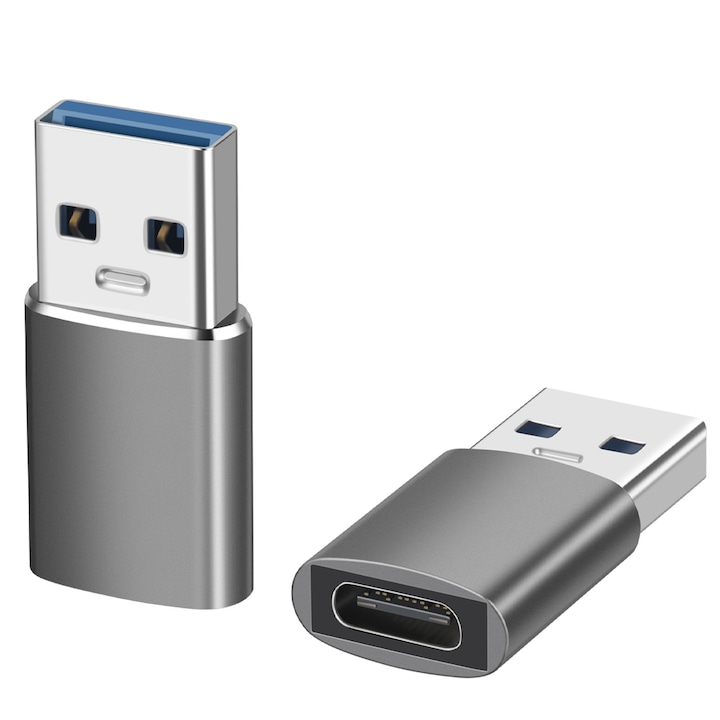 OTG адаптер USB 3.0 към USB Type-C, USB-A към USB-C, USB Type-C, съвместим с iPhone, Android, сив