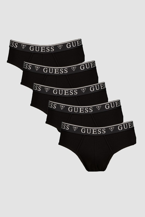 Guess, Set de chiloti cu banda logo in talie - 5 Perechi, Negru