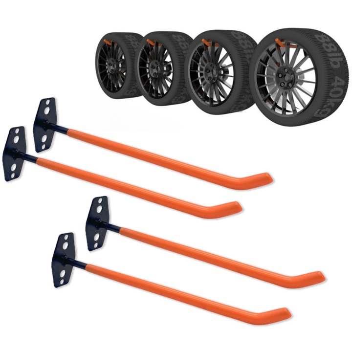 Set suporturi pentru anvelope Niks, 8 piese, montare pe perete, 10 mm, 26 cm, metal