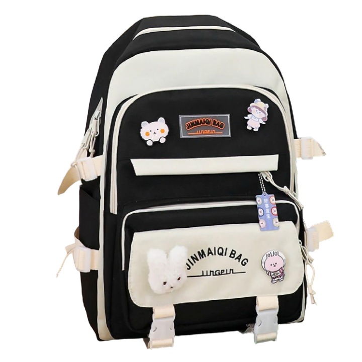 Детска раница, ученическа раница, детска раница, комплект несесери, много отделения, голям капацитет, черна