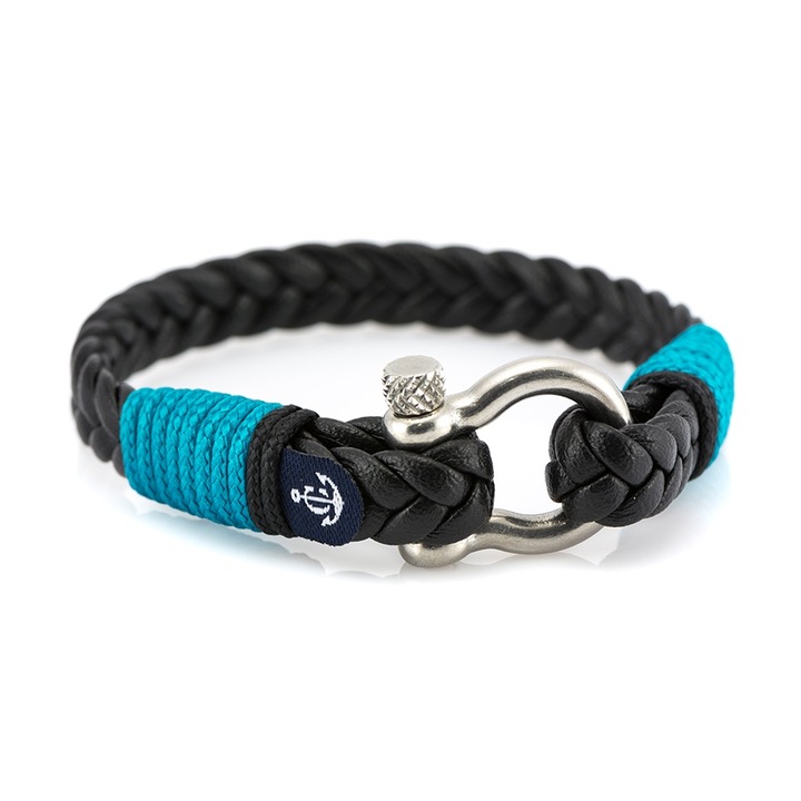 Constantin Nautics bőr karkötő, fekete színben, tengeri elemekkel és rozsdamentes acél csattal CNJ#10025 - L