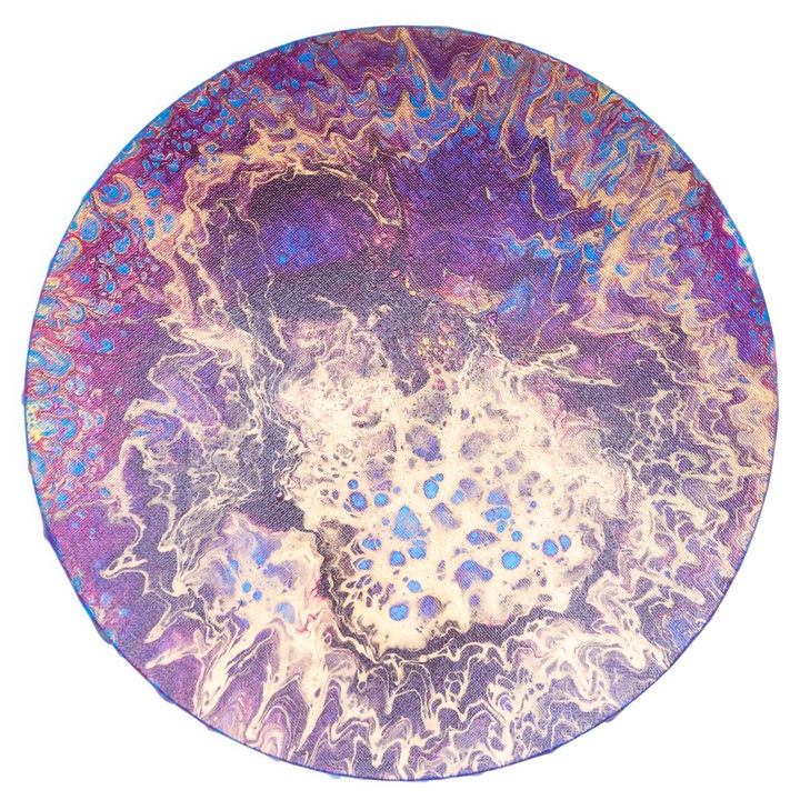 Tablou Unicat - Planeta Purpurie - Purple Planet - Tablou Original, Lucrat cu Mixed Media Art & Glassy technique - O Opera de Arta Autentica si Unica