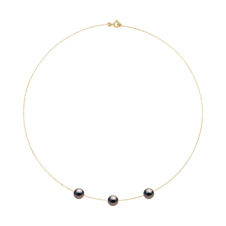 Colier Aur cu Perle Naturale de Tahiti, Aur Galben 9k, Calitate A+, Rotund, 8-9 mm, 42 cm, Lune de Tahiti