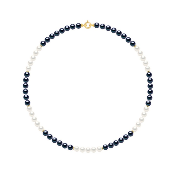 Colier Perle, Alb/Auriu/Negru