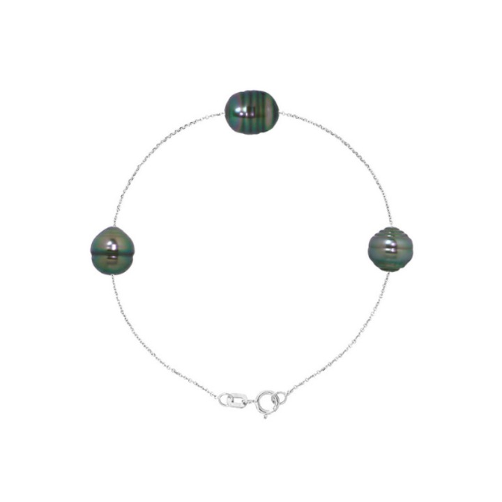 Bratara din aur si Perle Naturale din Tahiti, Aur Alb 9K, Calitate A+, 8-8.5 mm, 18 cm