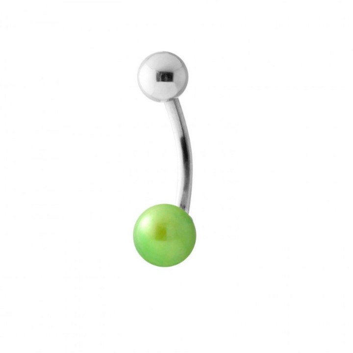 Piercing 925 pentru buric si Perle Naturale, otel inoxidabil, antialergic, Calitate AAA+, verde, Buton, 6.5-7 mm
