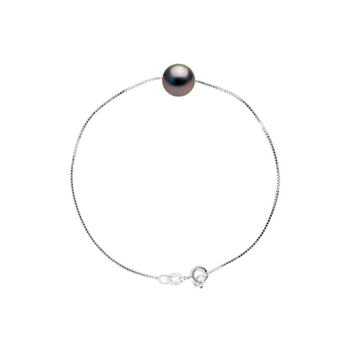 Bratara Argint cu Perle Naturale de Tahiti, Argint, Calitate A+, Rotunda, 9-10 mm, 18 cm