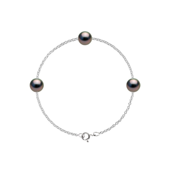 Bratara din Argint cu Perle Naturale de Tahiti, Argint, Calitate A+, Rotunda, 8-9 mm, 18 cm