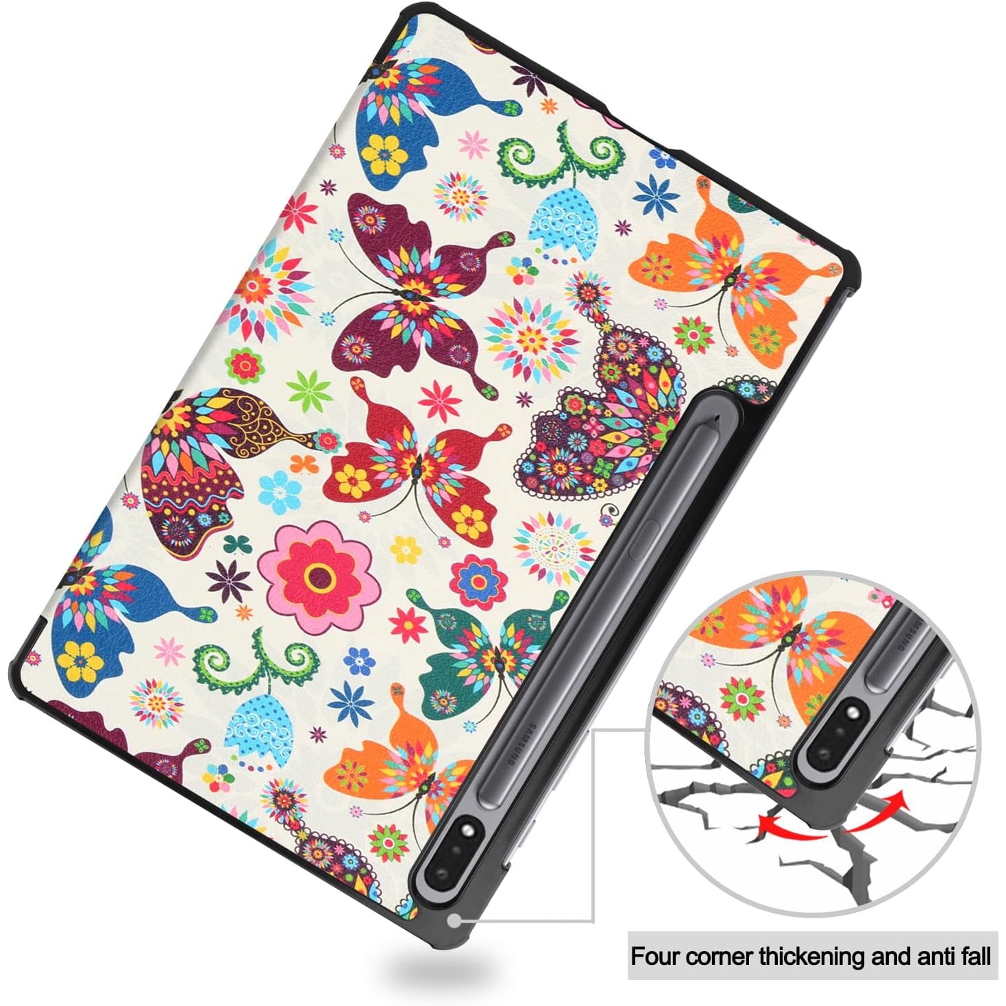 Husa pentru Samsung Galaxy Tab S10+/S9+/S9Fe+, 12.4'', UltraSlim de tip stand, functie sleep/wake-up, Smart Cover, model Butterfly, Sigloo