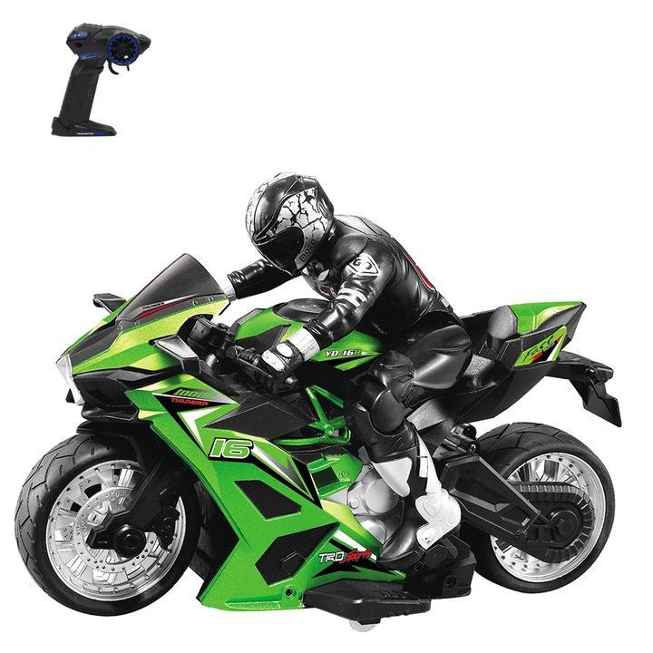 Elektromos motorkerékpár, Fudisenn, 2.4GHz, távirányító távolság 35-50m, LED, zöld, 26.7x11.9x17.6cm, 6 év feletti gyerekeknek