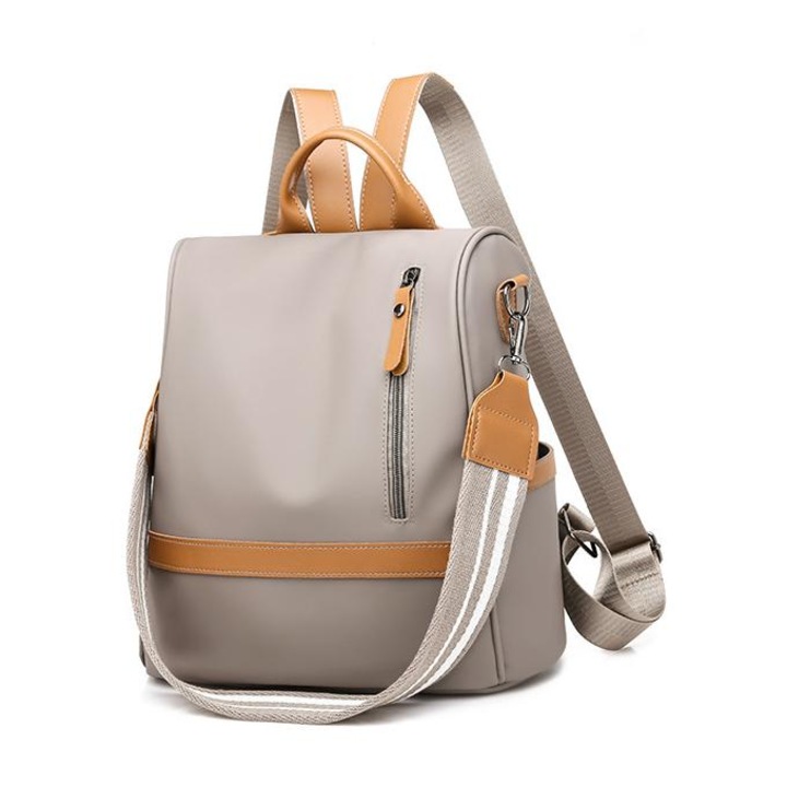 Rucsac fashion dama, bej, poliester, 30x17x30cm, sistem inchidere snur