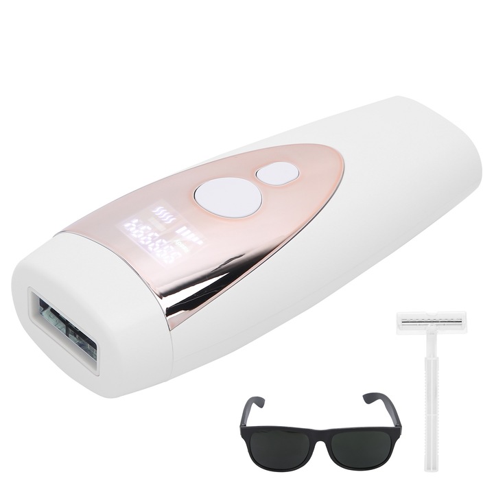IPL епилатор Mmgoqqt, бяло със златно, 24W, 100-240V, 5 нива на регулиране, LCD дисплей