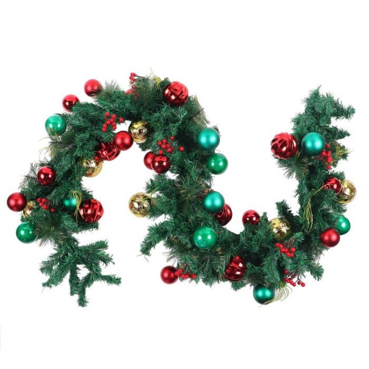 Коледна гирлянда Antbro® зелена с многоцветни топки, от PVC, 2 метра