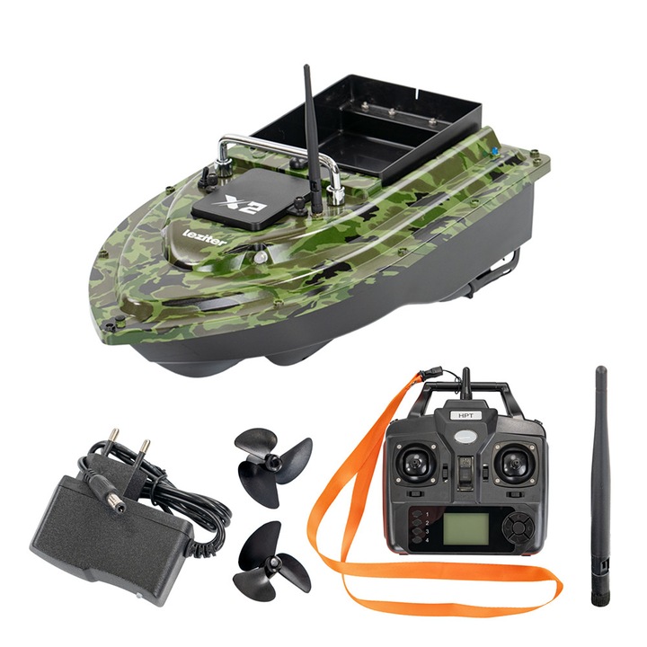 Barcuta nadire Leziter Bait Boat X2 GPS Back Throw Camouflage Verde