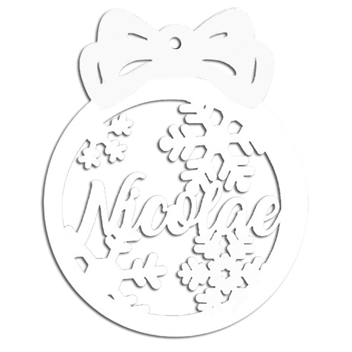Nicolae karácsonyi földgömb, masni és pelyhek, 10 cm, fehér, ArtemisGift