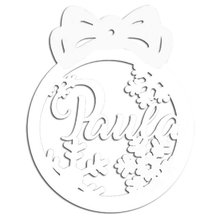 Glob de Craciun nume Paula, fundita si fulgi, 10cm, alb, ArtemisGift
