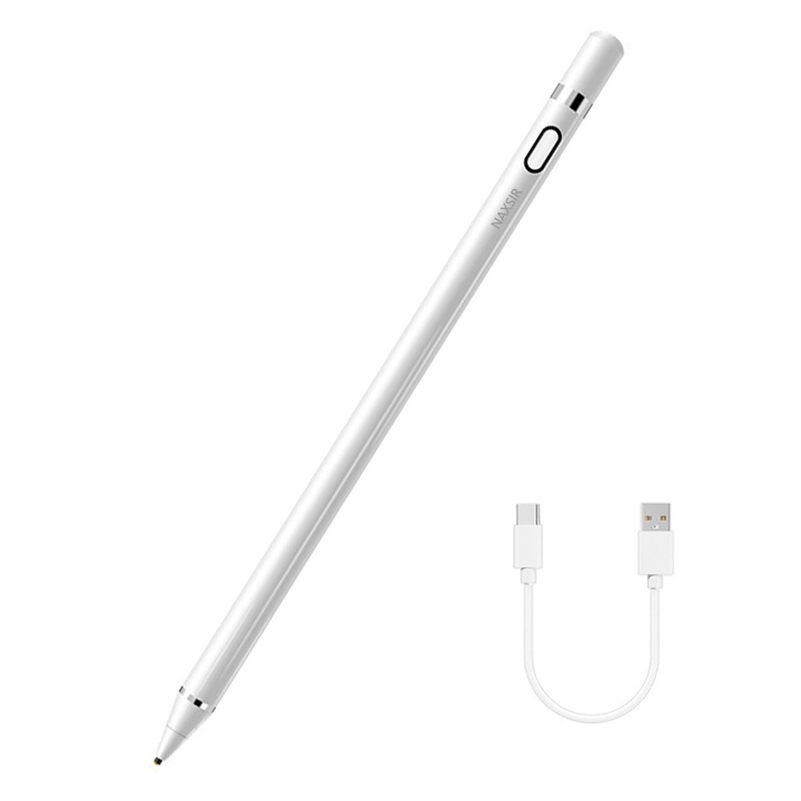 Stylus Pen Universal, NAXSIR, Pentru Telefon, Tableta iPad 2018-2024, Varf Cupru, USB-C, Alb