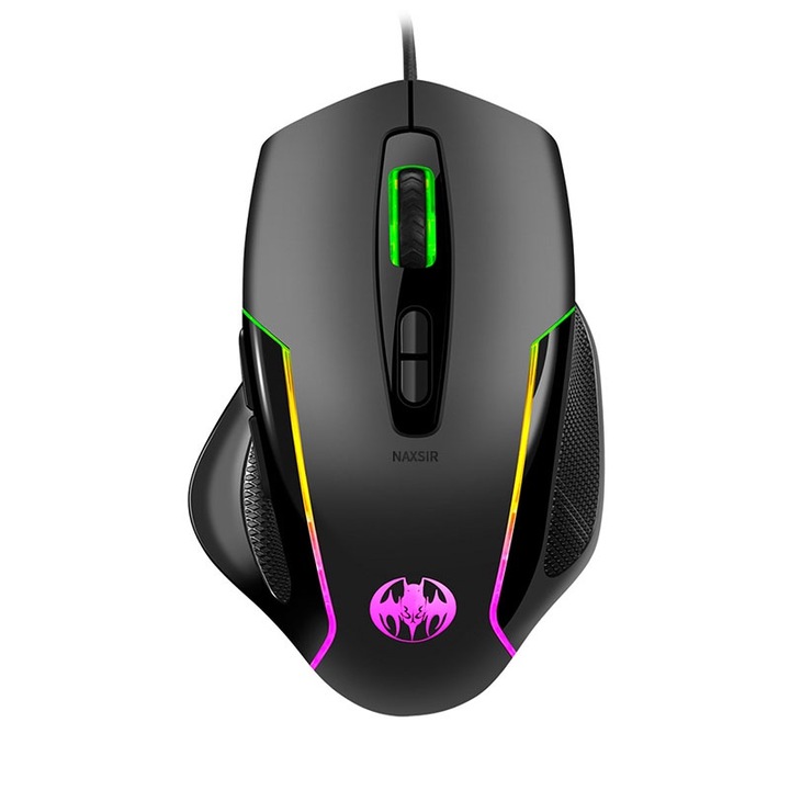 Геймърска мишка NAXSIR RGB, 4 регулируеми DPI, жична, USB, черна