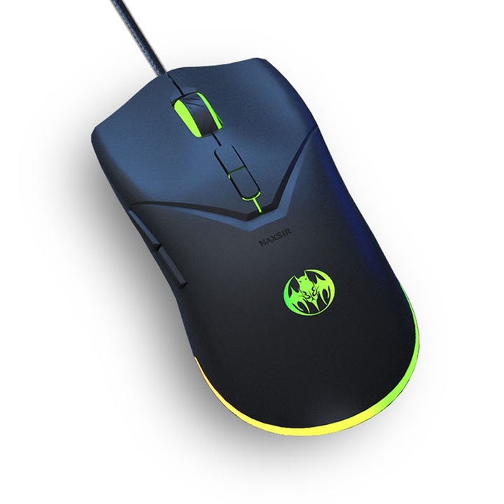Мишка, Ергономичен дизайн, 6 DPI регулируема, USB, NAXSIR, RGB, Черна