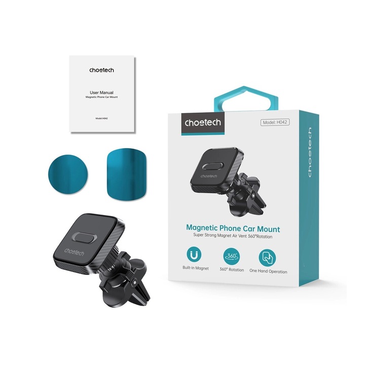 Choetech H042 autós pedál, mágnesek, fekete, 2 db mágneslap készlet, 47x47x80mm