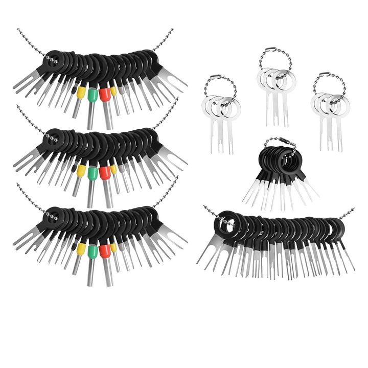 Set 91 extractor pini din mufe auto, cu carcasa de protectie, Basesailor@, Multifunctionale, Argintiu/Negru