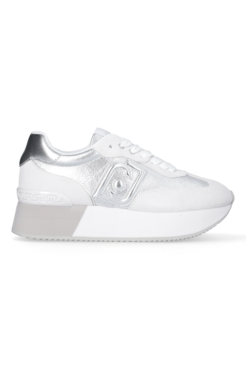 Liu Jo, Pantofi sport din piele cu sireturi si platforma, Alb/Argintiu, 37