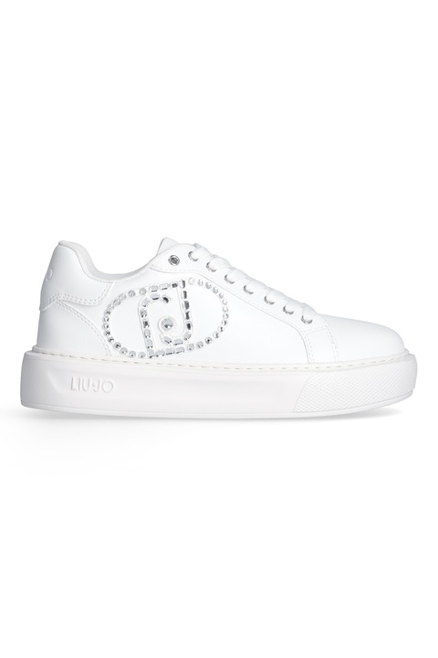 Liu Jo, Pantofi sport din piele ecologica cu platforma si logo cu strasuri, Alb/Argintiu