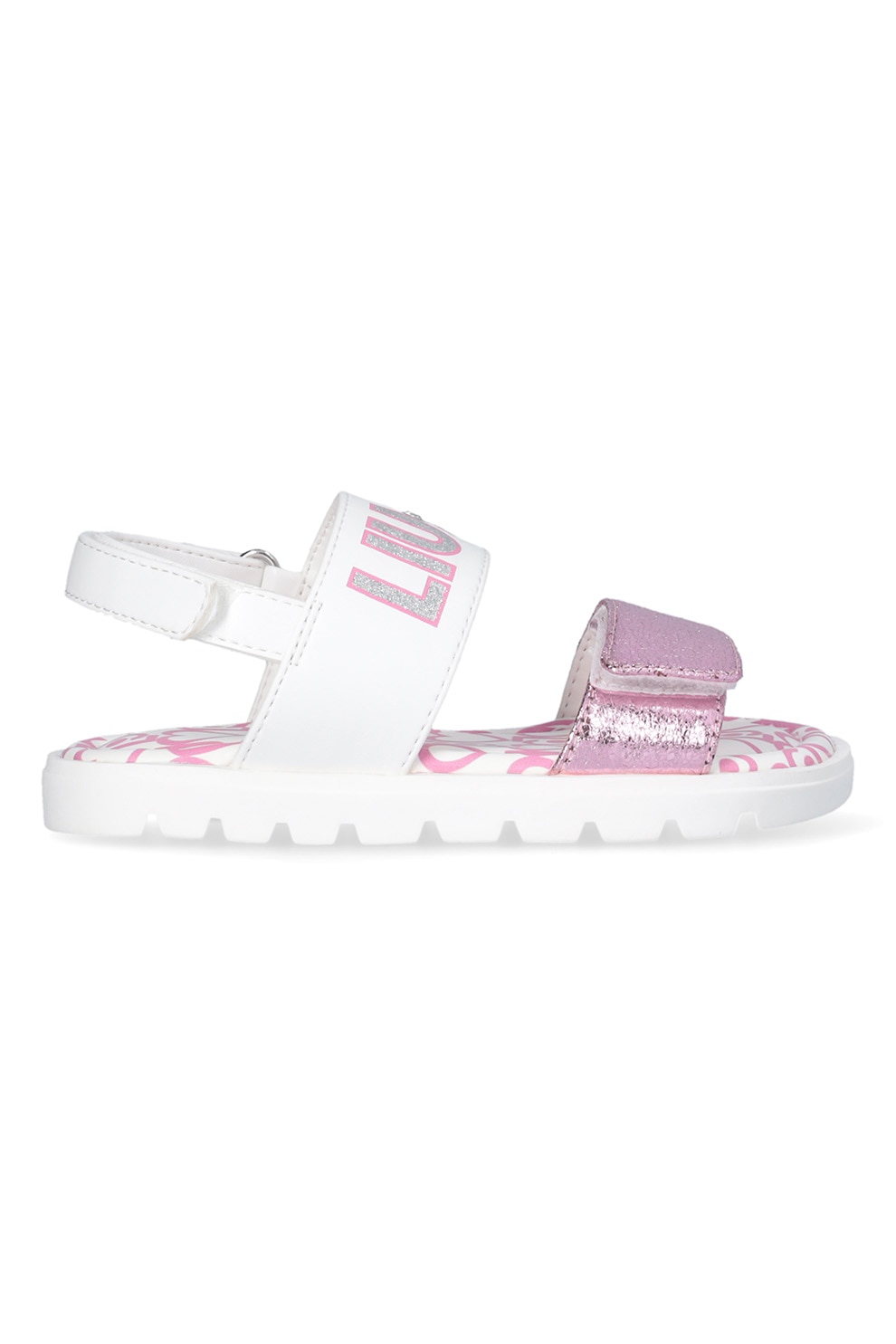 Liu Jo, Sandale din piele ecologica cu inchidere velcro, Alb, Roz, 21 EU