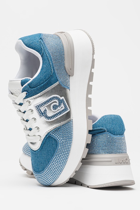 Liu Jo, Strasszköves farmersneaker, Világoskék/Ezüstszín