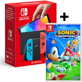Consola Nintendo Switch OLED, Neon Blue/Red + Joc Sonic Superstars Consola Nintendo Switch OLED, Neon Blue/Red + Joc Sonic Superstars