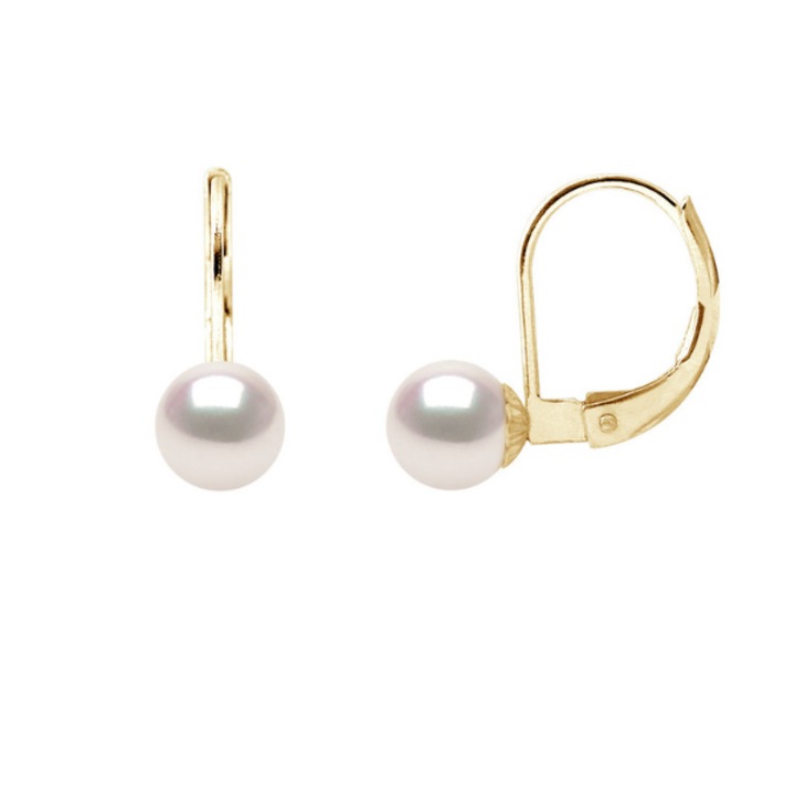 Cercei cu Perle Akoya, Rotunde, 6.5-7 mm, Calitate AA+, Aur galben 18k