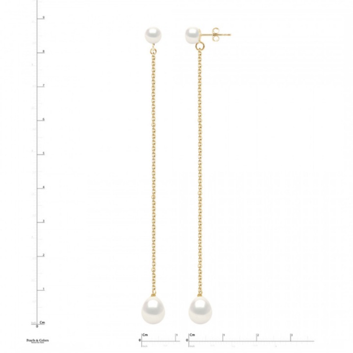 Cercei cu Perle naturale de in forma de para, 8-9 mm si 5-6 mm, Calitate AAA+, Aur galben