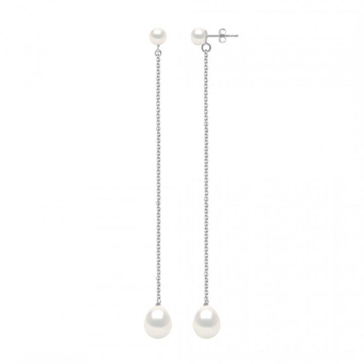 Cercei cu Perle naturale de in forma de para, 8-9 mm si 5-6 mm, Calitate AAA+, Aur alb