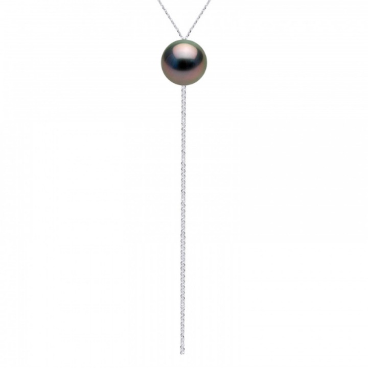 Colierul de aur cu Perle de Tahiti, Aur Alb 9K, Calitate A+, Rotund, 12-13 mm, 45 cm