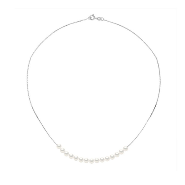 Colier cu Pandantiv Aur si Perla Naturala, Aur Alb 9K, Calitate AAA+, Alb Natural, Rotund, 4-5 mm, 42 cm