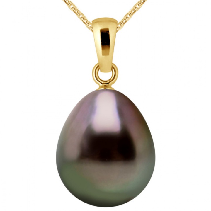 Colier cu Pandantiv Aur si Perle de Tahiti, Aur galben 9k, Calitate A+, Forma de para, 11-12 mm, 42 cm
