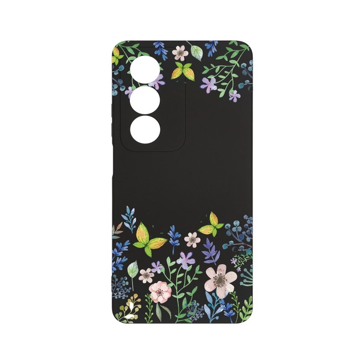 Силиконов калъф BestCase за OPPO A80, Butterfly Flowers, SLIM 1.2MM, Microfiber interior, Premium Soft Liquid Silicon, Negru, PB 95