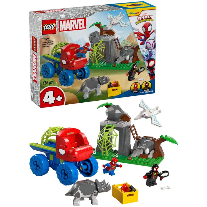 LEGO® Marvel - Echipa Spidey in misiune de salvare in Dino Crawler 11199, 136 piese