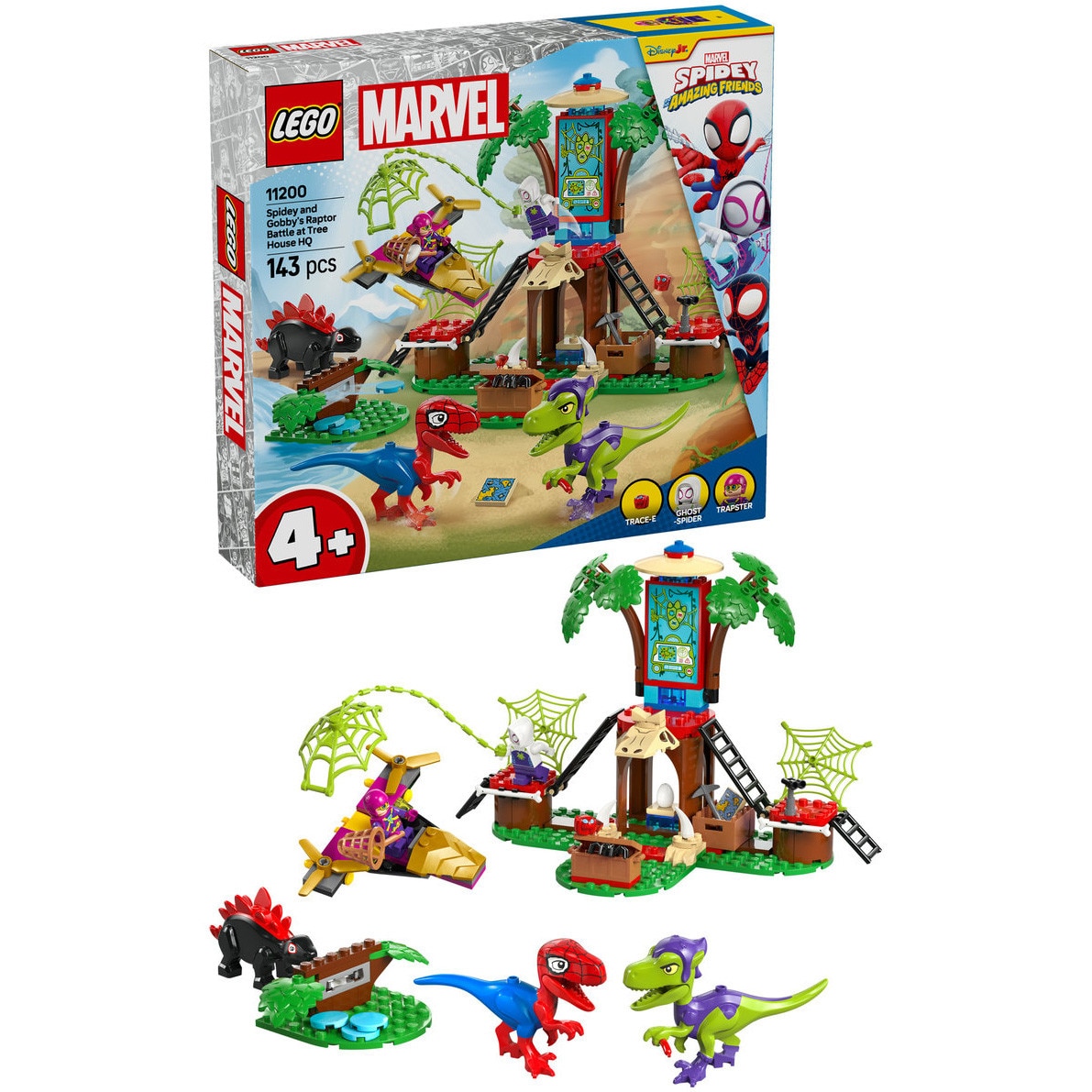 LEGO® Marvel - Infruntarea dintre dinozaurii Spidey si Gobby la casa-sediu din copac 11200, 143 piese