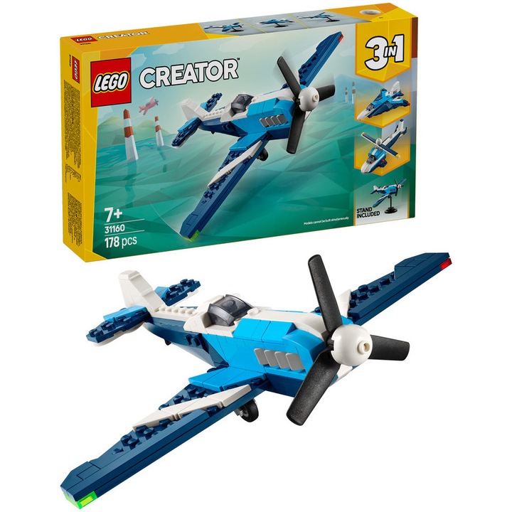LEGO Creator 31160 építőkészlet, 3 az 1-ben versenyrepülőgép, 178 db, 7+ év, többszínű