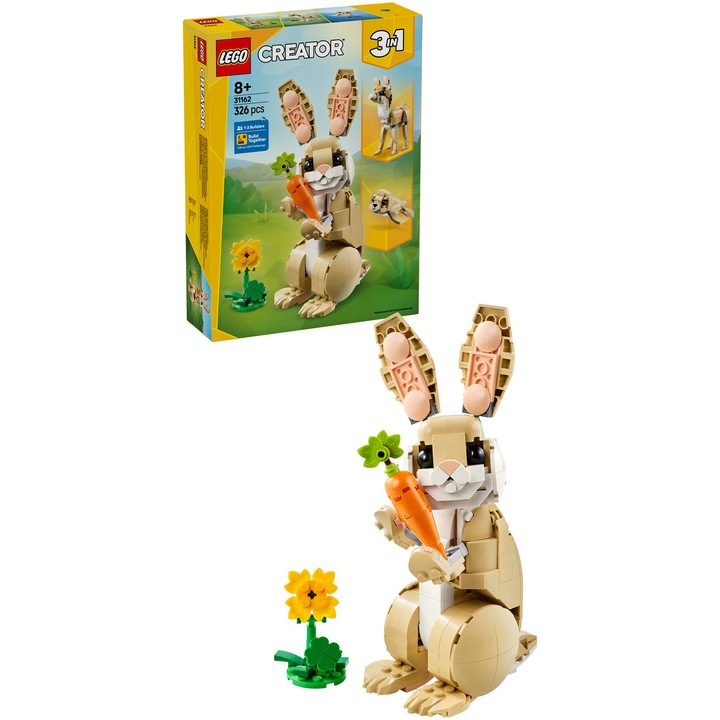 LEGO Creator 31162 építőkészlet, 3 az 1-ben aranyos nyuszi, 326 db, 8+ év, többszínű