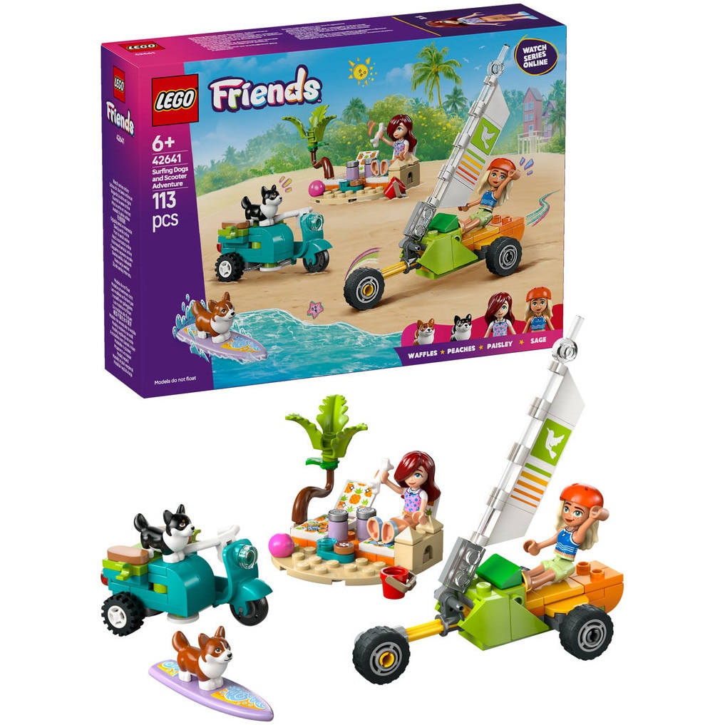 LEGO® Friends - Aventuri cu catei la surfing si pe scuter 42641, 113 piese