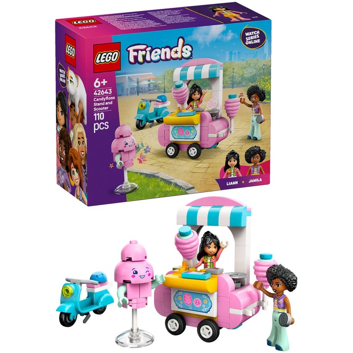 LEGO Friends 42643 építőkészlet, Vattacukor árus bódé és robogó, 110 db, 6+ év, többszínű