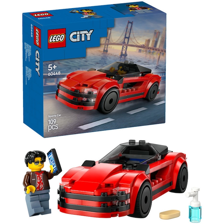 LEGO City 60448 építőkészlet, Piros sportautó, 109 db, 5+ év, többszínű