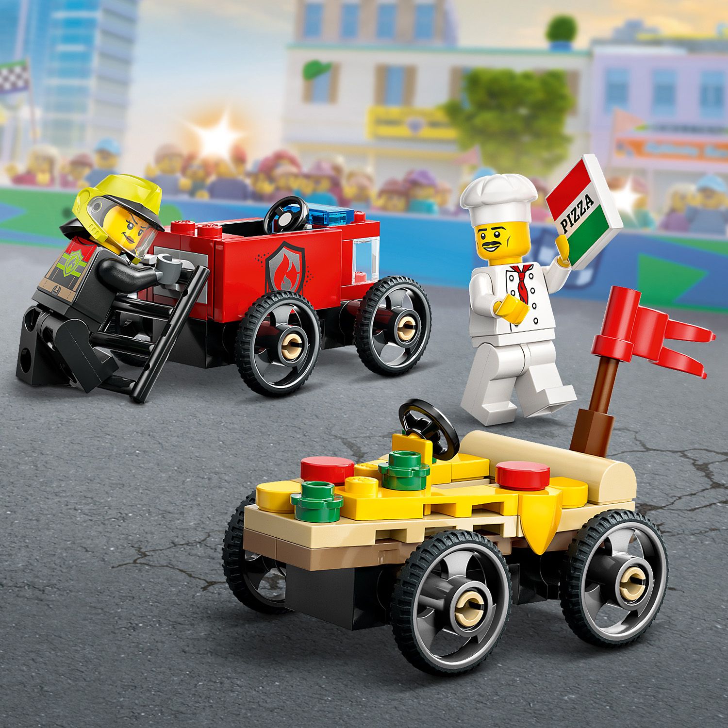 LEGO® City - Pachet de curse Furgoneta de pizza vs. autospeciala